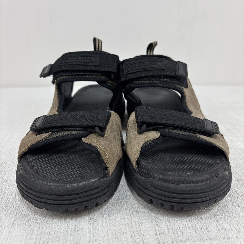 Nature Trek Mens Size 10 Hiking Outdoor Sandal Hook & Loop Brown & Black‎ EUC